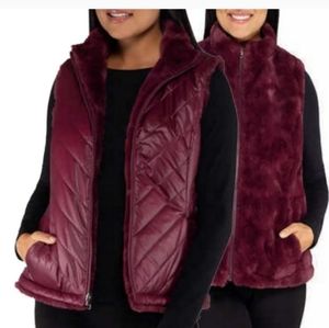 NICOLE MILLER Original puffer faux fur Reversible vest size large burgundy
